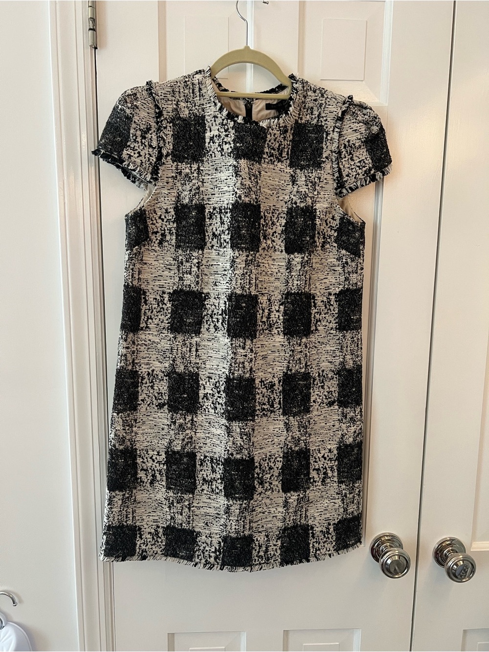 Rachel Zoe Black and Cream Checked Tweed Mini Dress